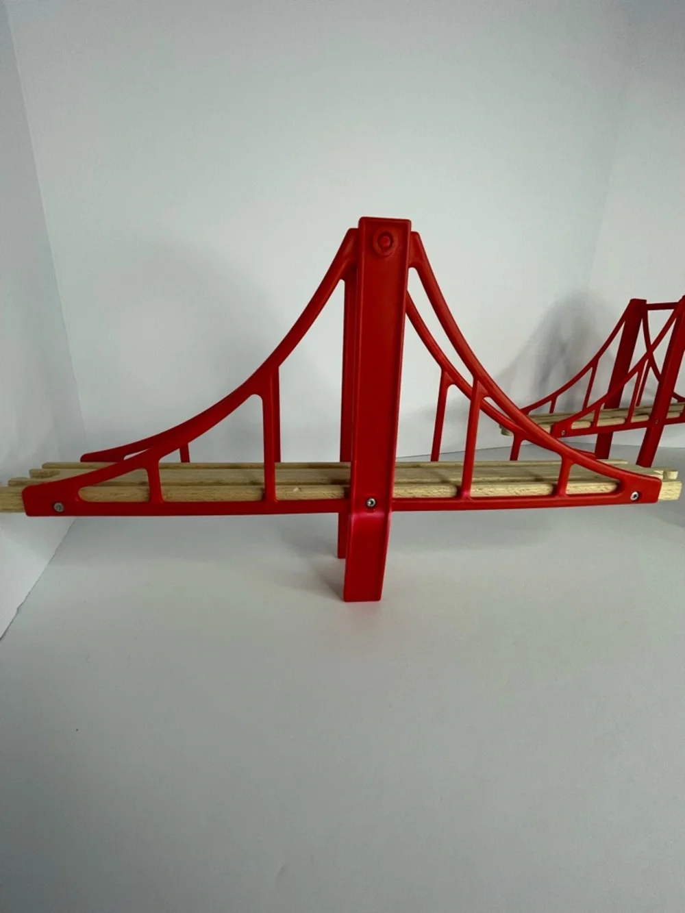 Brio Double Wooden Red Suspension Bridge 2 Ascending Track 1 Support Block - Picture 5 of 13